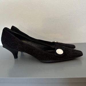 Authentic Vintage Black Suede Prada Kitten Heels w/Small Square Toe - EU40